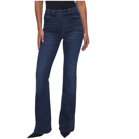 Good American Power Stretch Pull-On Flare Jeans Dark Wash Indigo491 Size 2 - Picture 1 of 9